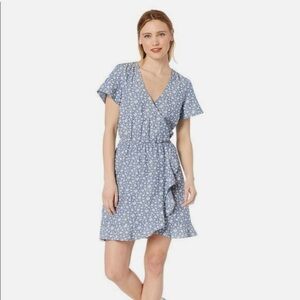 J Crew Mercantile Womens Blue Floral Chambray Ruffle Faux Wrap Dress SZ Medium
